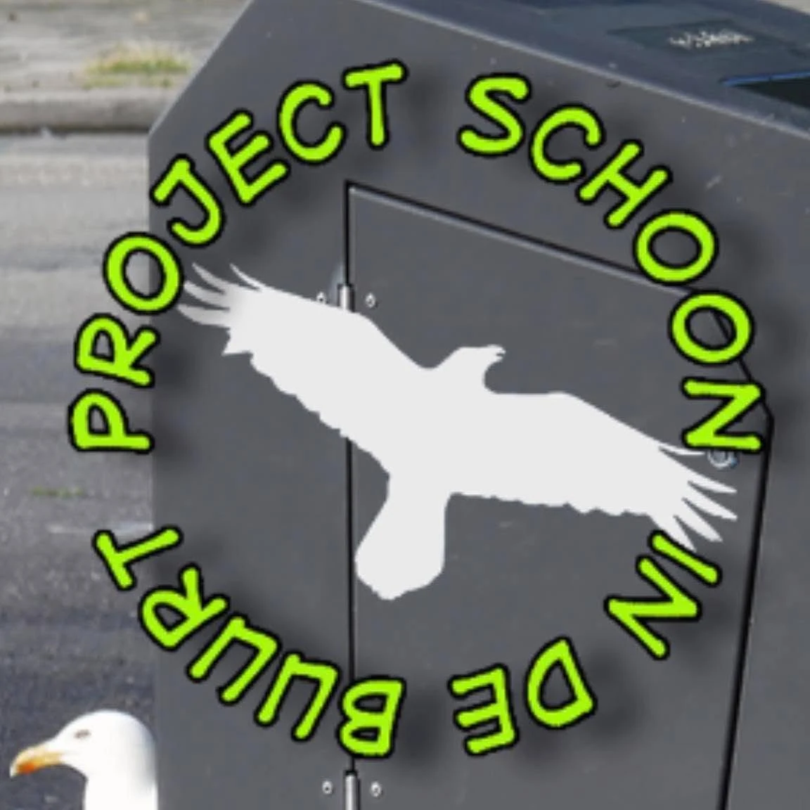 Project Schoon de Buurt-logo op een container
